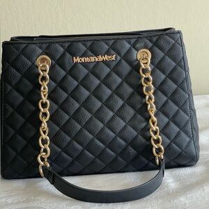 Montana West Black Quilted Shoulder Bag with Gold Accents